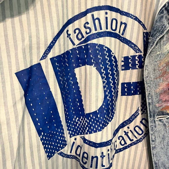 Vintage 80s Acid Wash Denim Painted Art Duster Artist Signed M Brumley - Picture 5 of 8